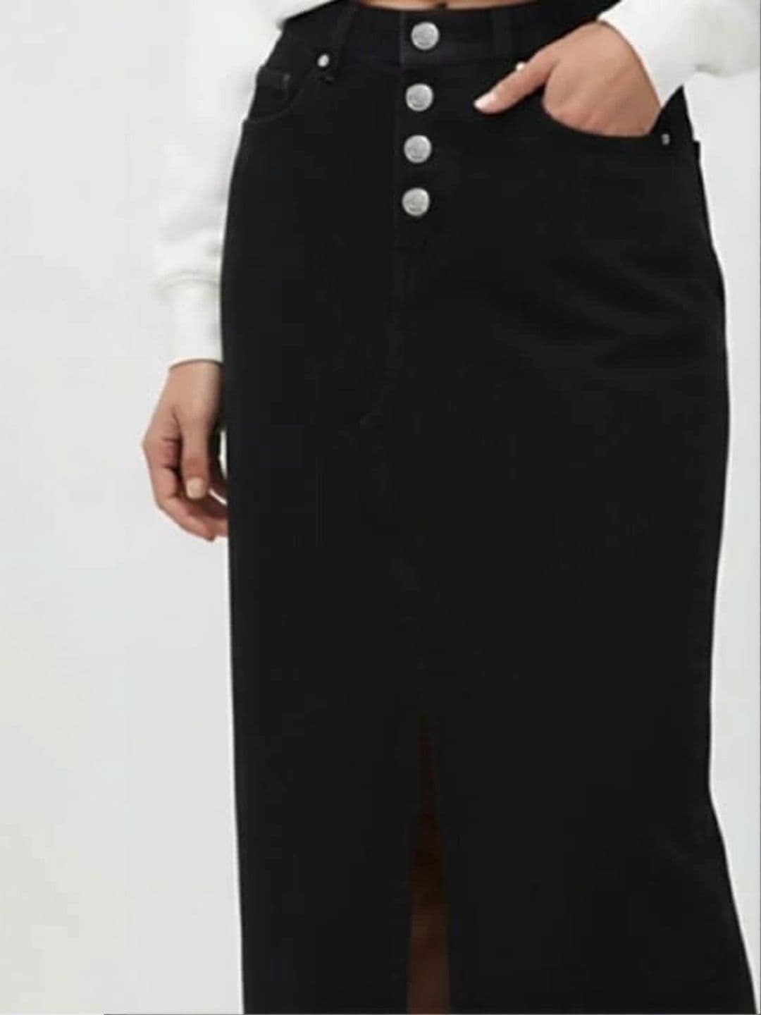 Pink Clap Fashion Women Denim Front Slit Midi Straight Skirt thumbnail 2