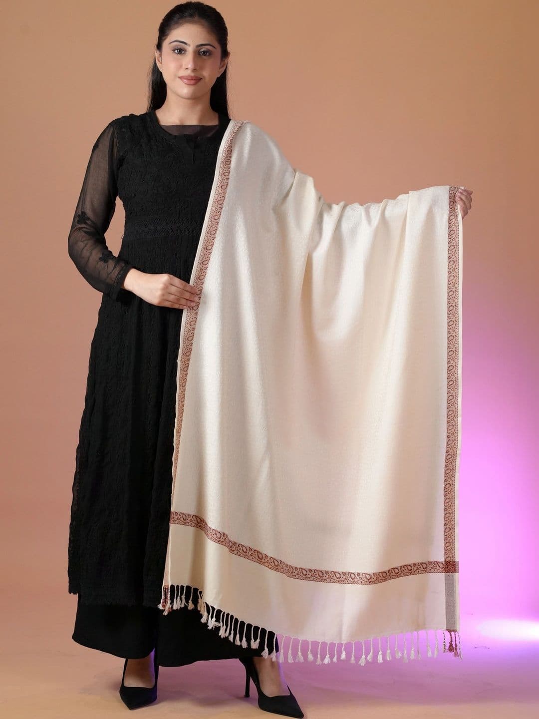 S.T. Women Woven Design Acrylic Shawl - view 1