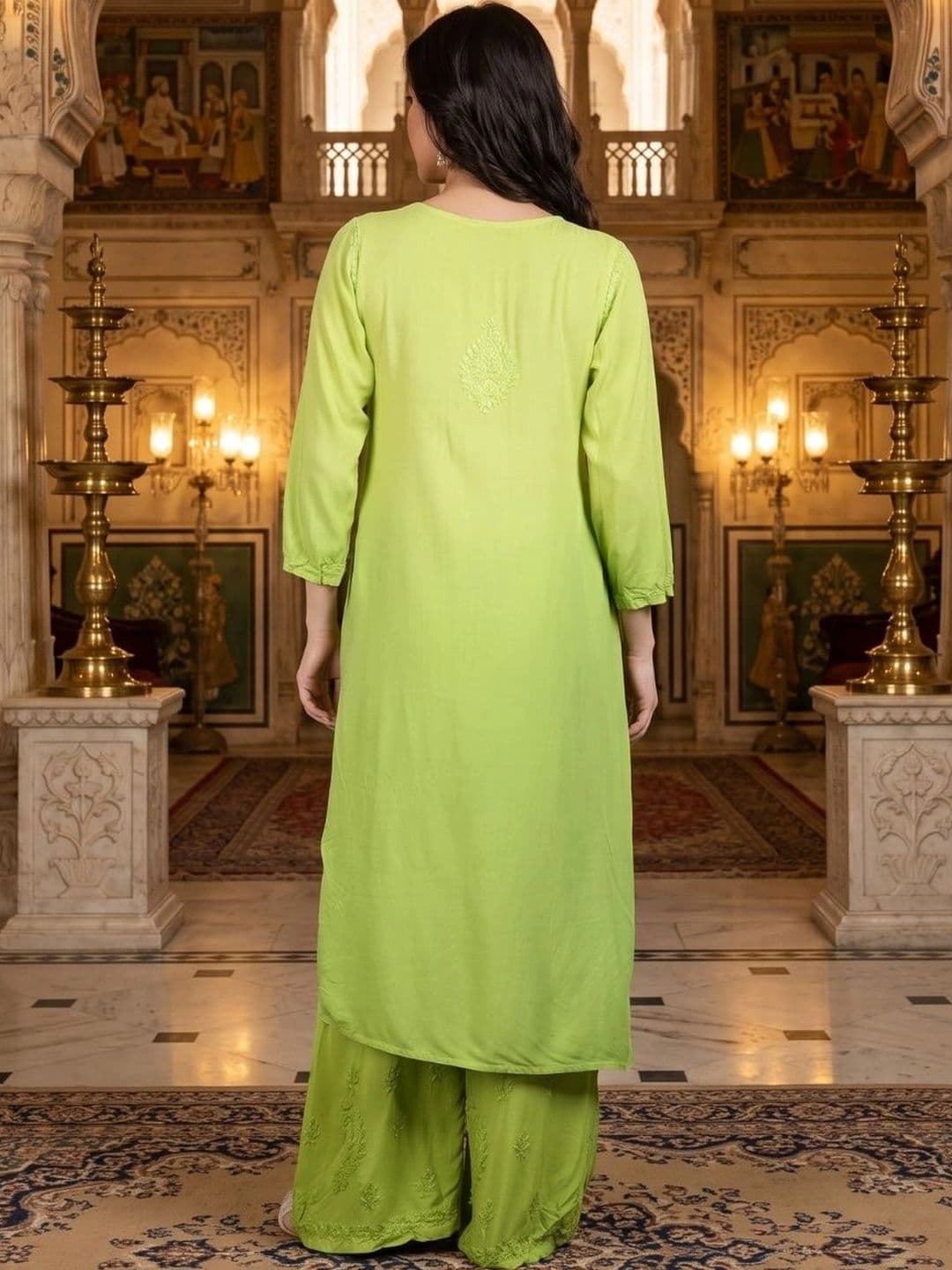 Meiraas Studios Women Ethnic Motifs Embroidered Regular Chikankari Kurta with Palazzos & With Dupatta thumbnail 5