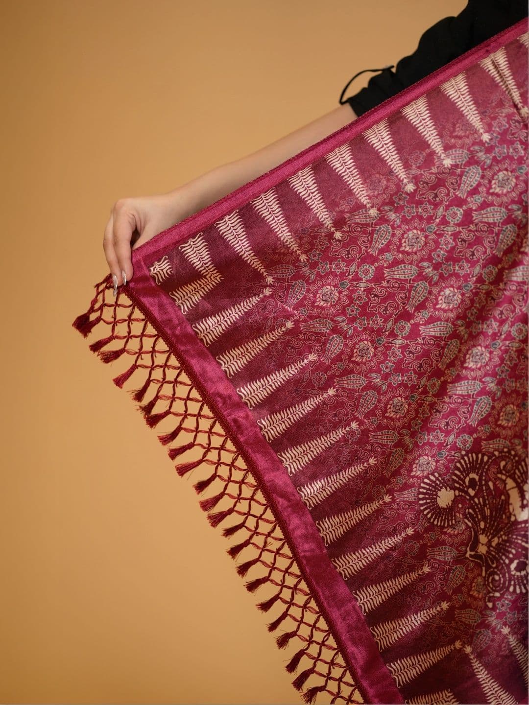 SHIFNEEN Women Ethnic Motifs Woven Design Velvet Shawl thumbnail 2