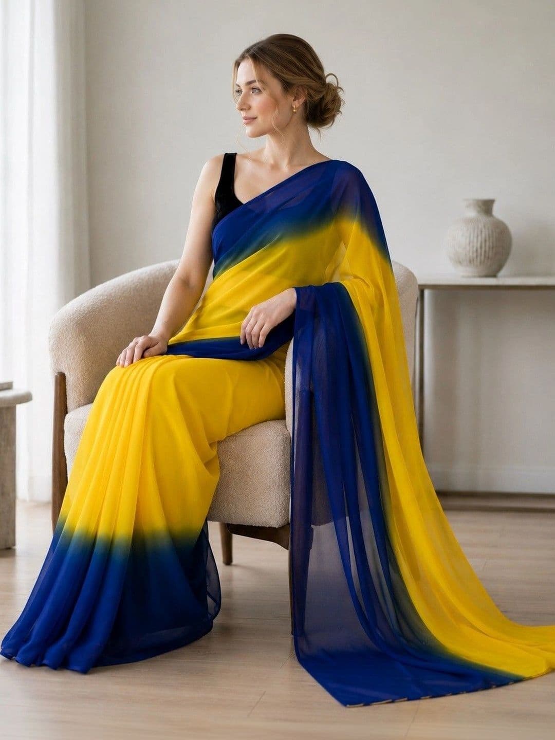 HERE&NOW Ombre Poly Georgette Saree thumbnail 4