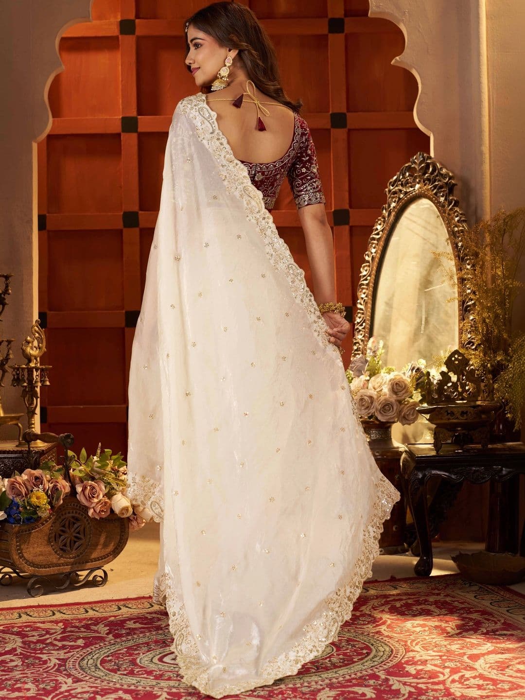 RAAG VARNAM Paisley Embroidered Satin Saree thumbnail 2