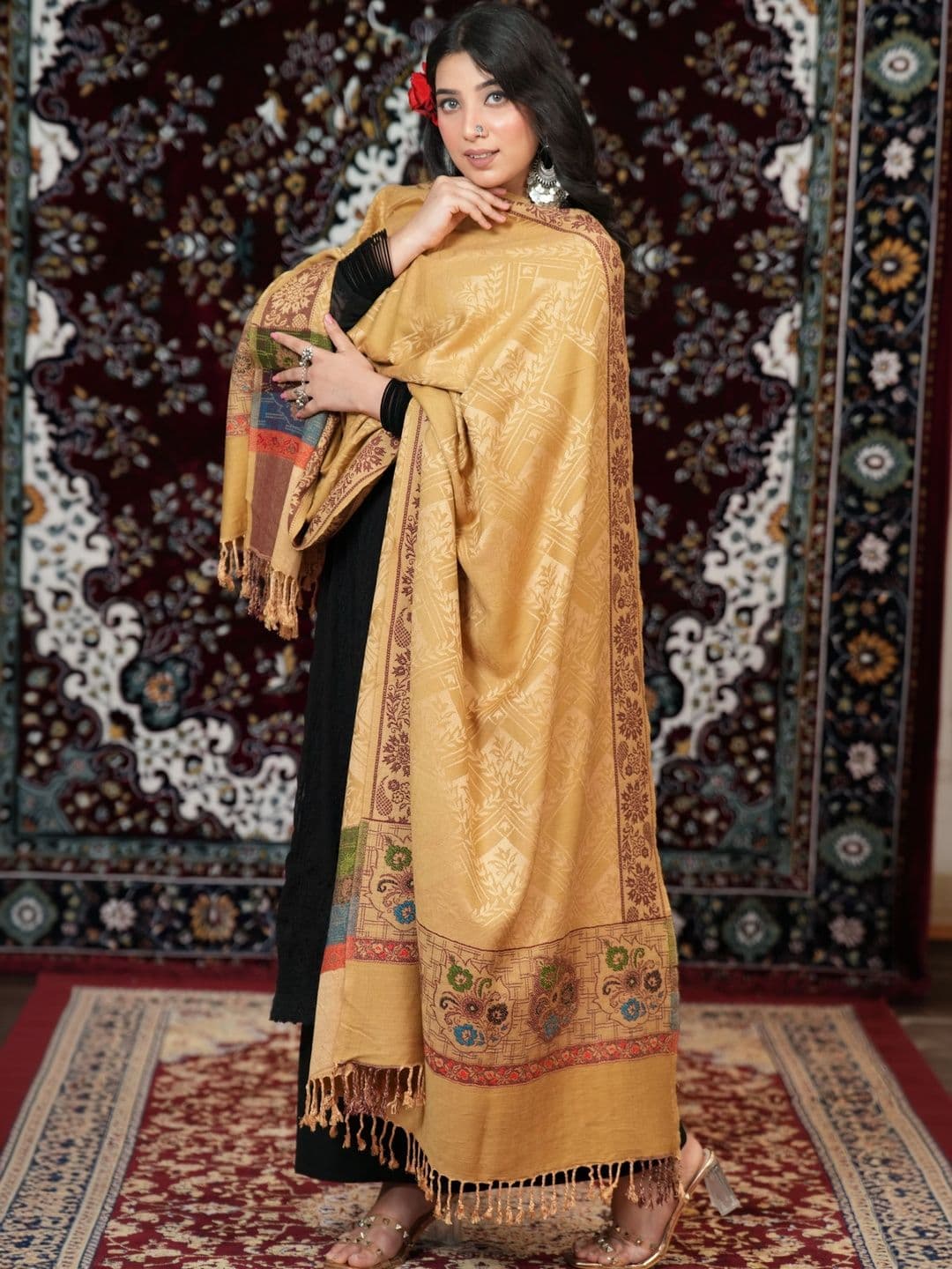 SHIFNEEN Women Ethnic Motifs Woven Design Acrylic Shawl thumbnail 4