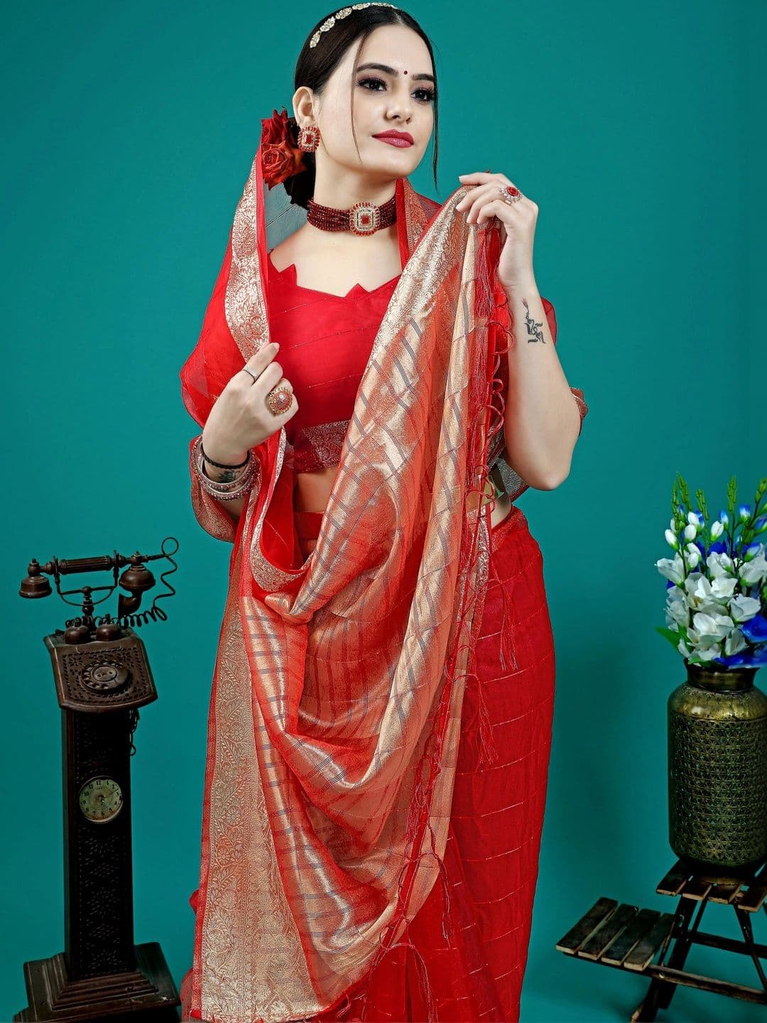 Desi Dhaga Woven Design Zari Art Silk Banarasi Saree thumbnail 2