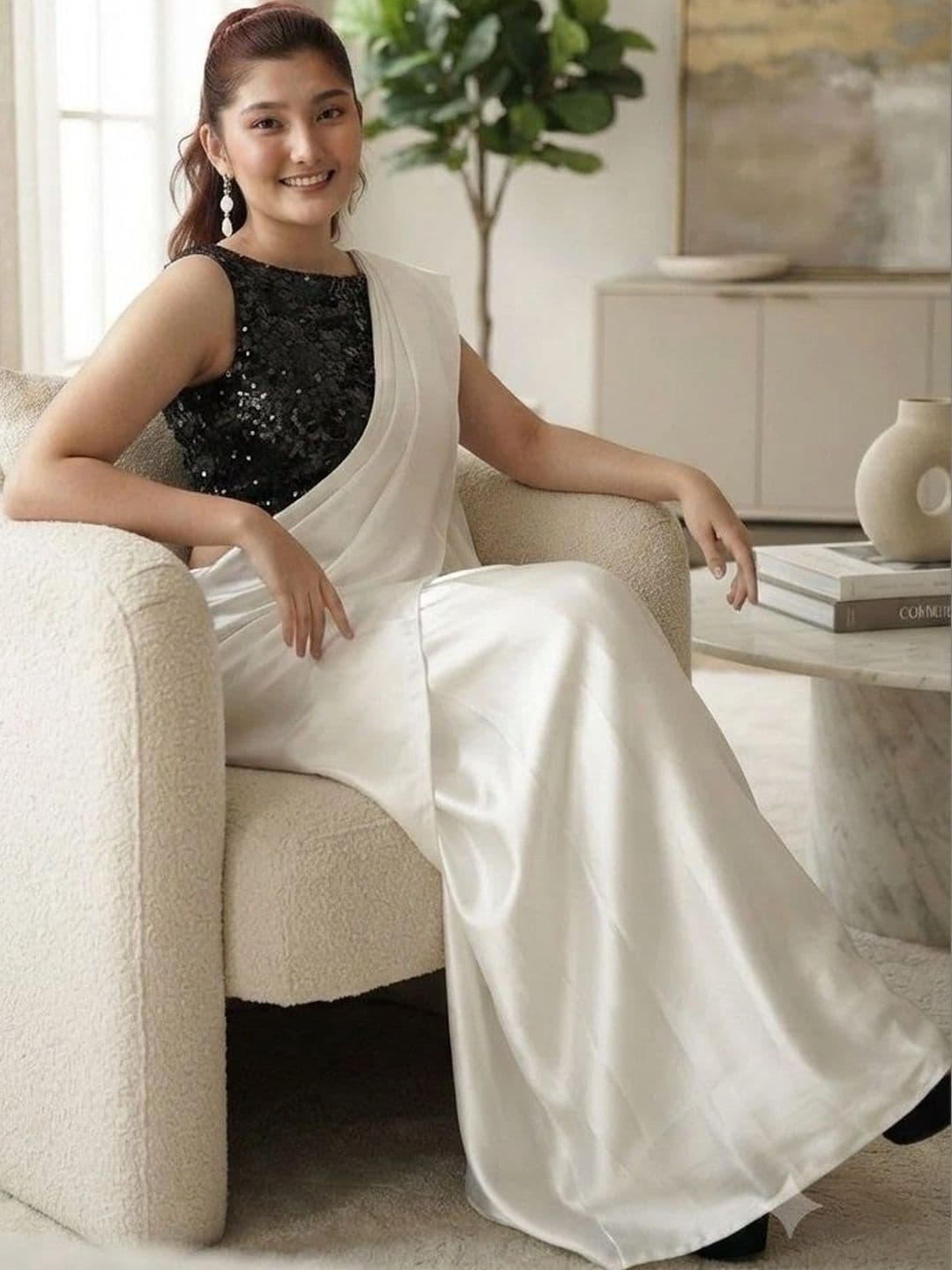 HERE&NOW Women Satin Saree with Blouse Piece thumbnail 2