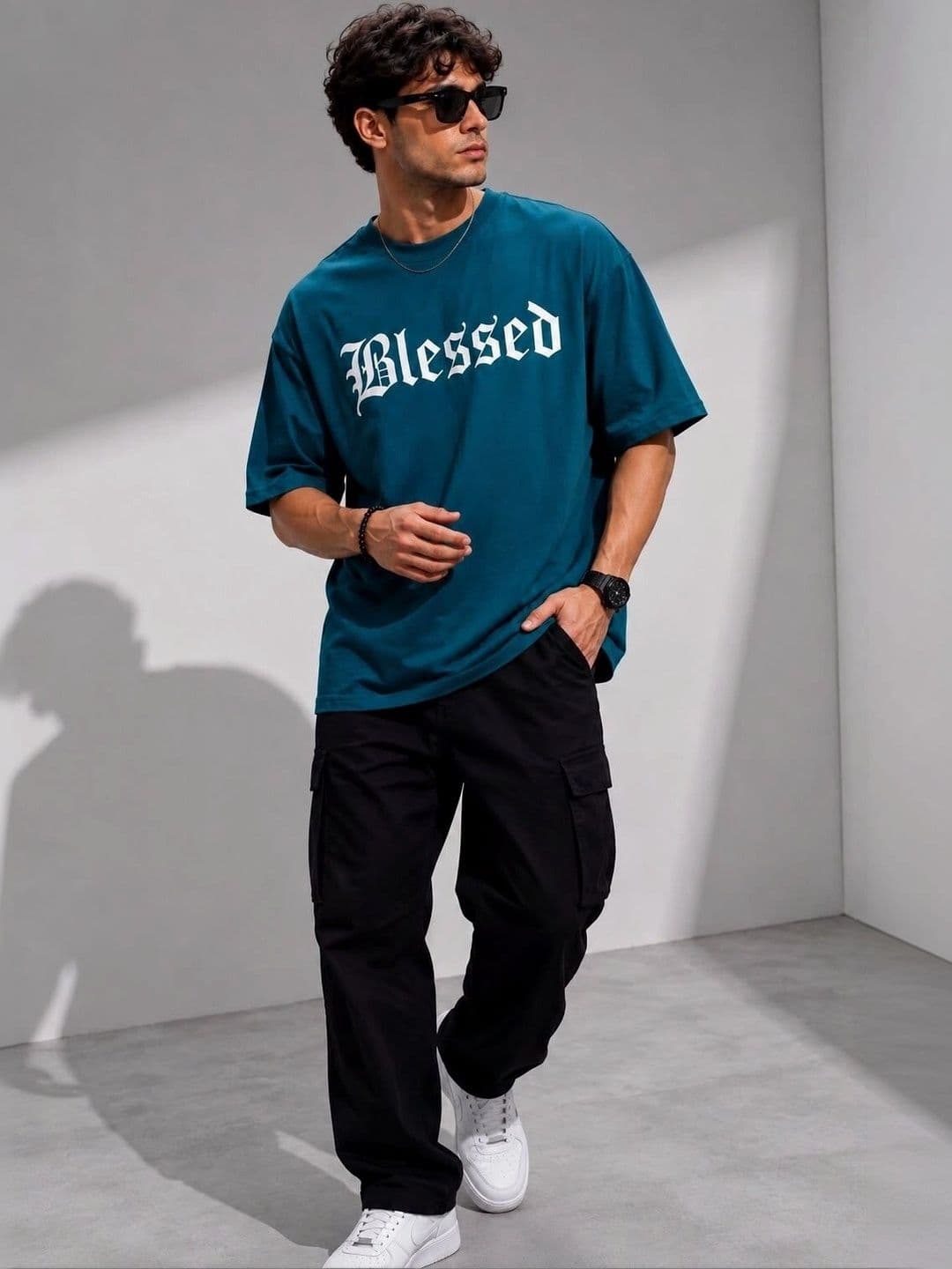 POPPYDOMS Men's Oversized Typography Print T-shirt thumbnail 5