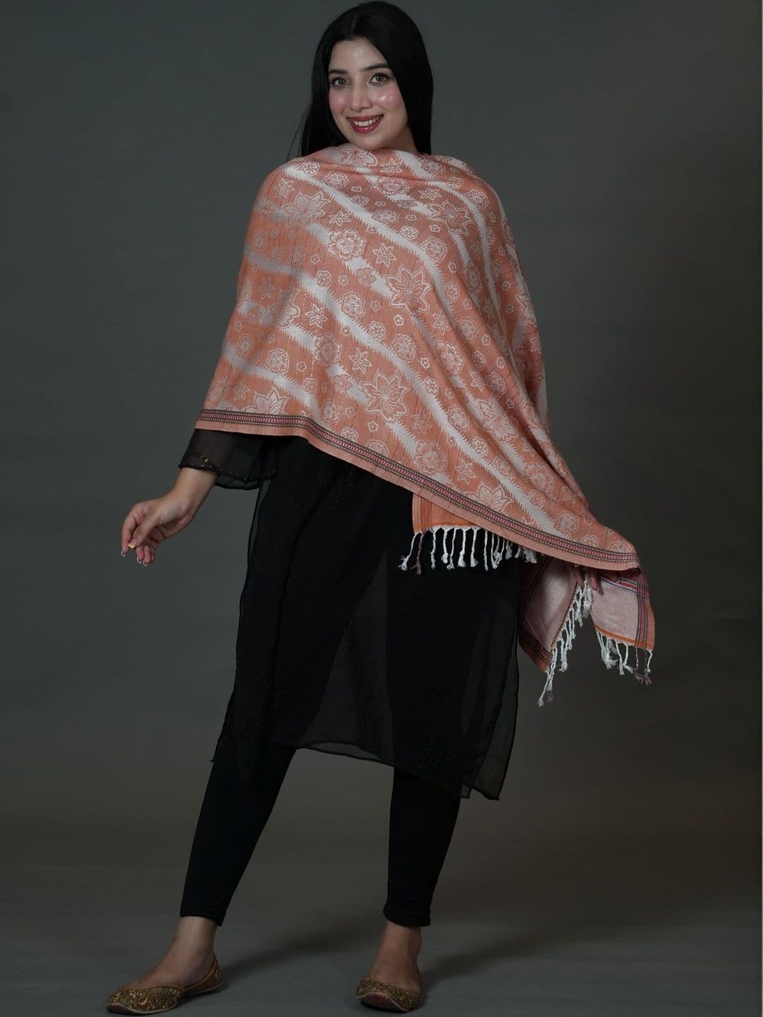 S.T. Women Floral Woven Design Acrylic Shawl thumbnail 4