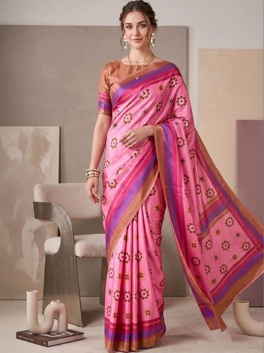 elora Floral Linen Blend Fusion Saree - view 1