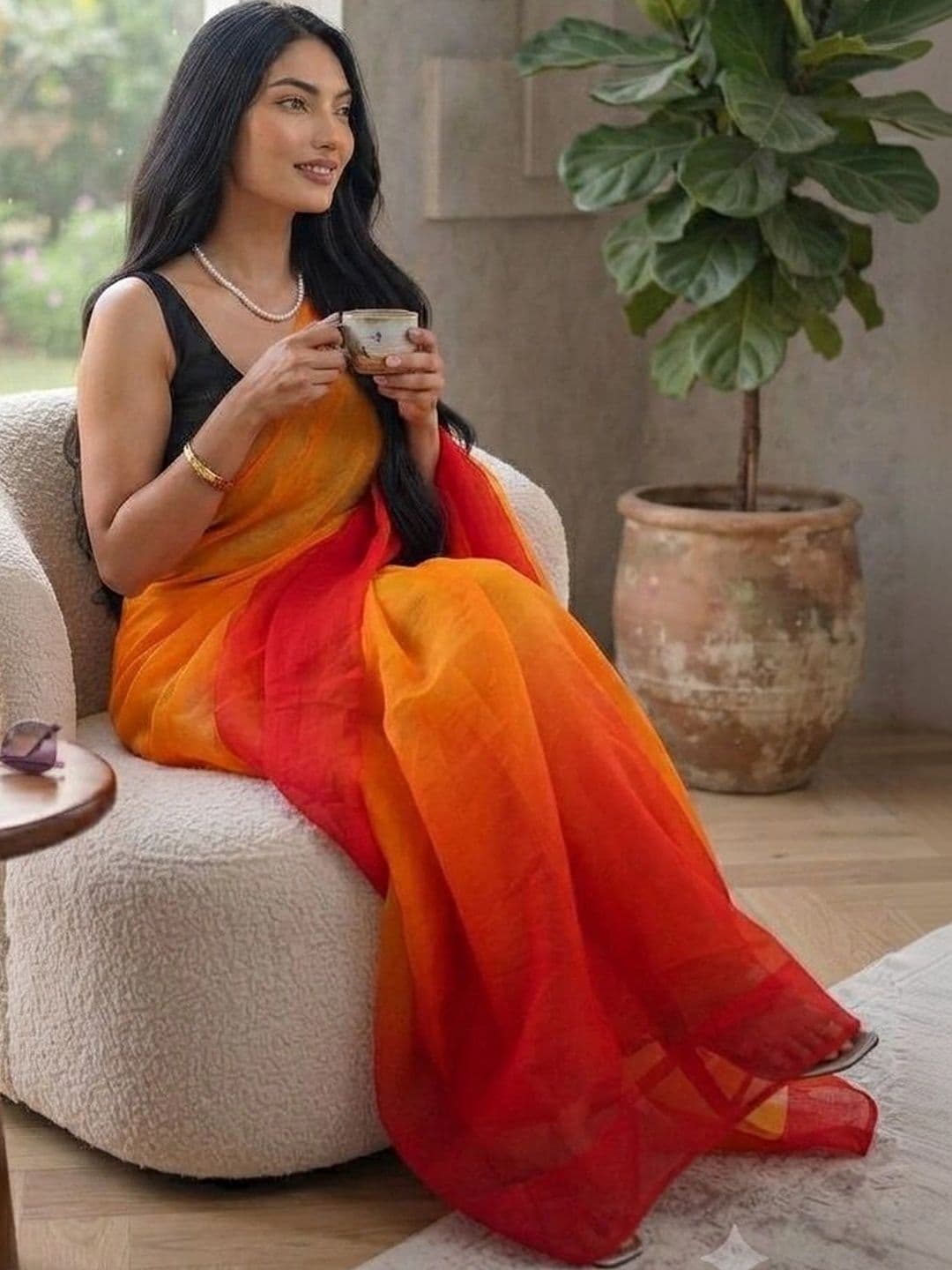 HERE&NOW Ombre Poly Georgette Saree thumbnail 5