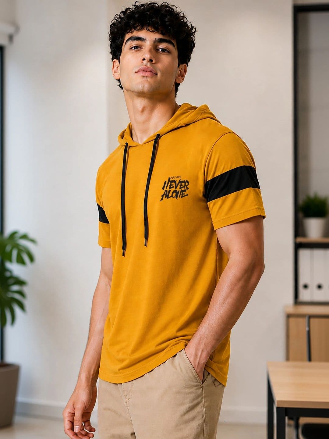 SKY HARBOAR Men Typography Printed Hooded T-shirt thumbnail 2