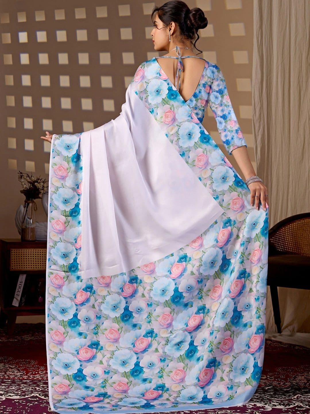 DIVASTRI Floral Satin Designer Saree thumbnail 6