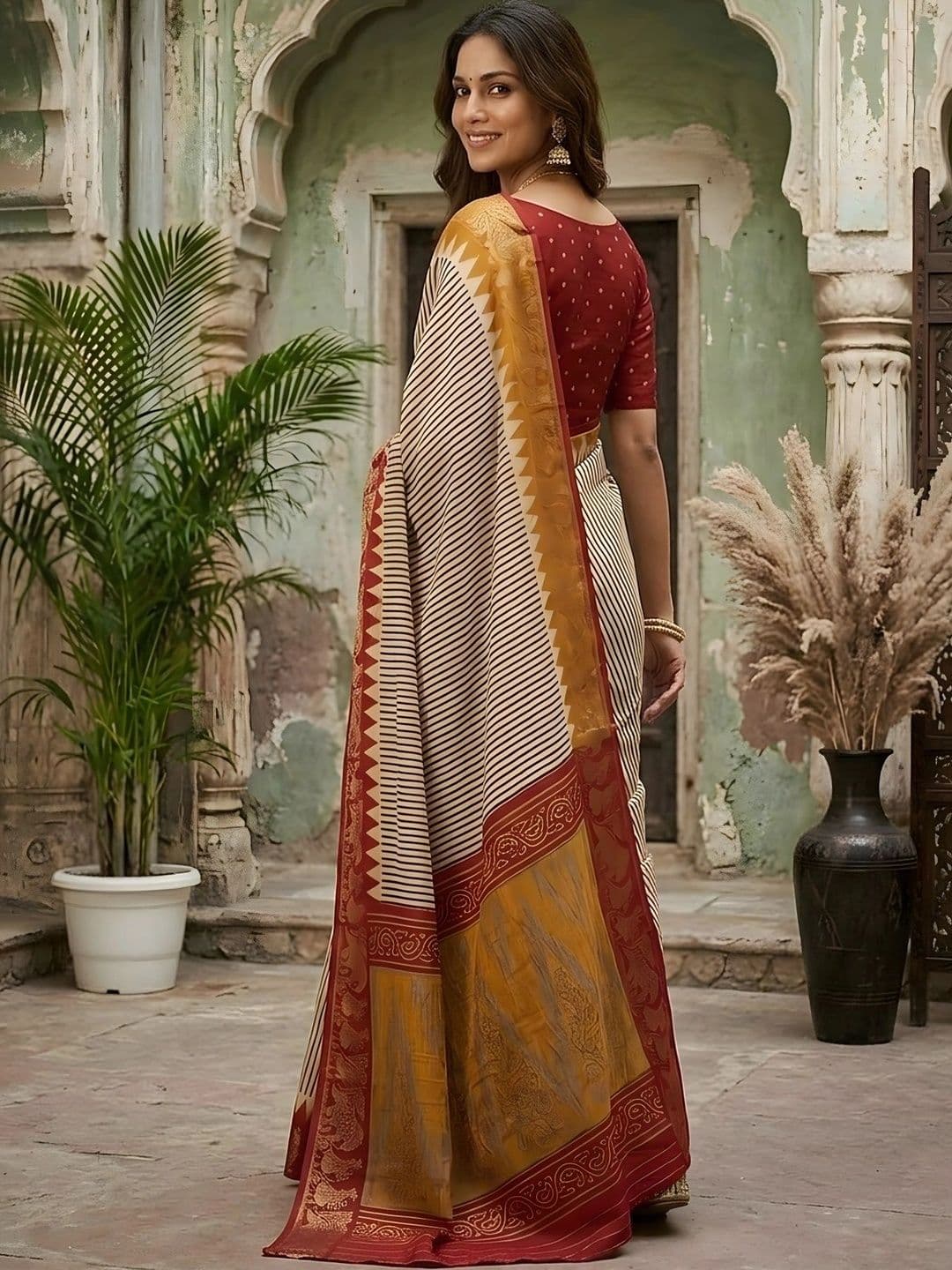 Mitera Striped Zari Designer Saree thumbnail 2
