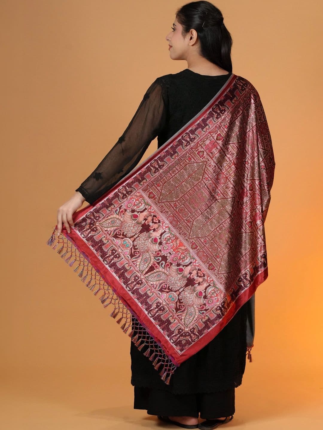 SHIFNEEN Women Ethnic Motifs Printed Velvet Shawl thumbnail 3
