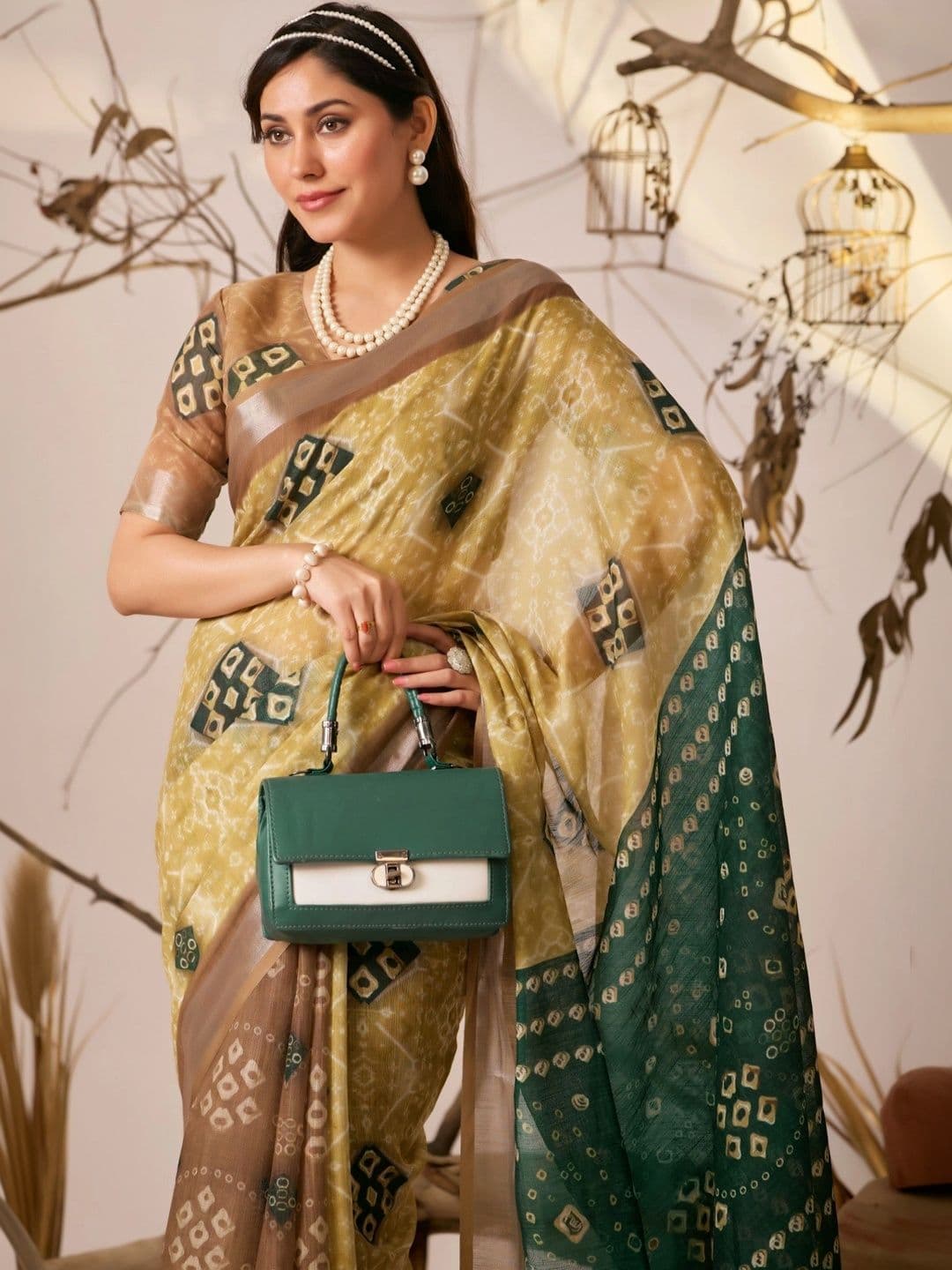 DIVASTRI Bandhani Zari Linen Blend Designer Patola Saree thumbnail 7