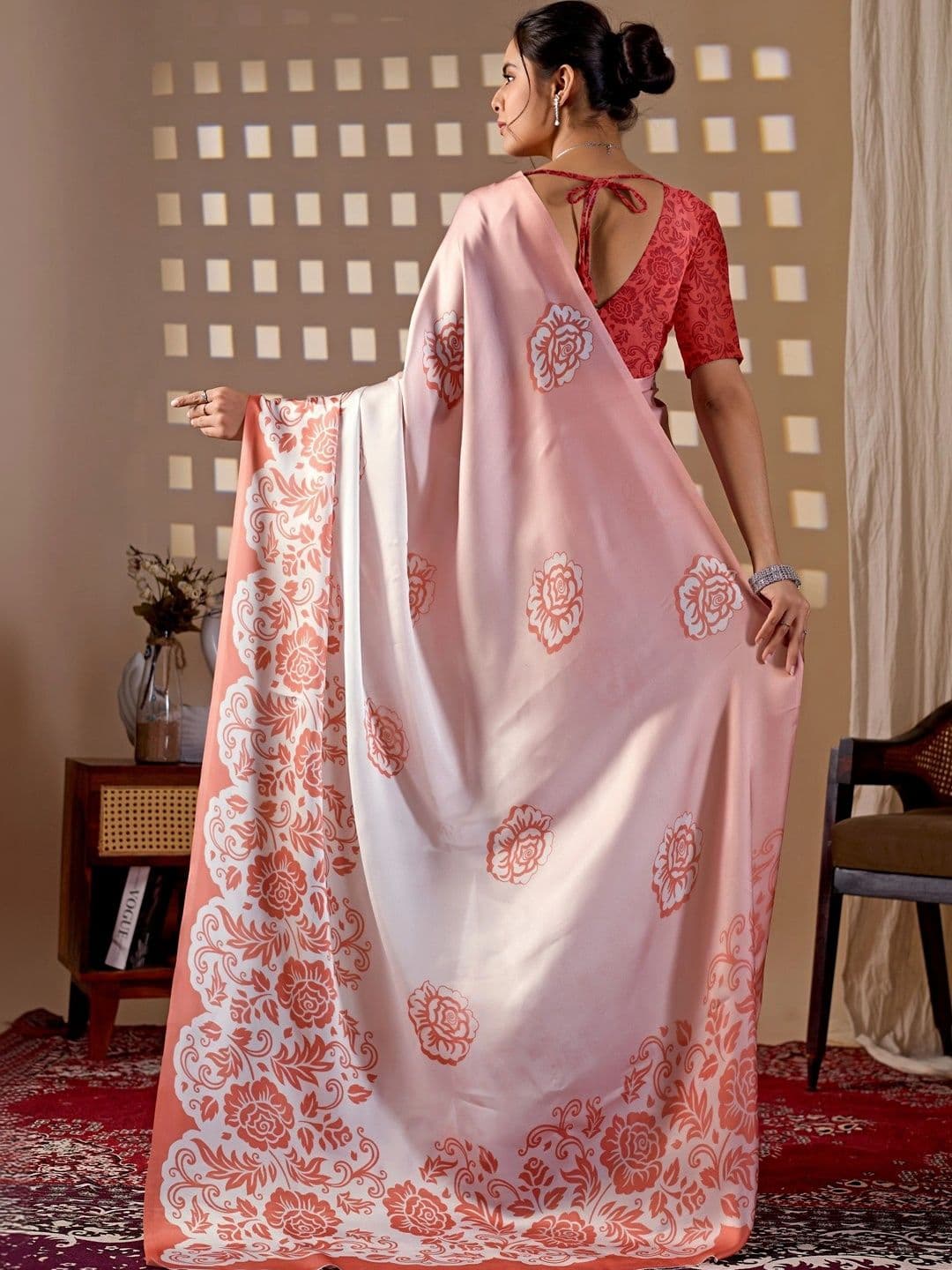 Mitera Floral Satin Designer Saree thumbnail 6