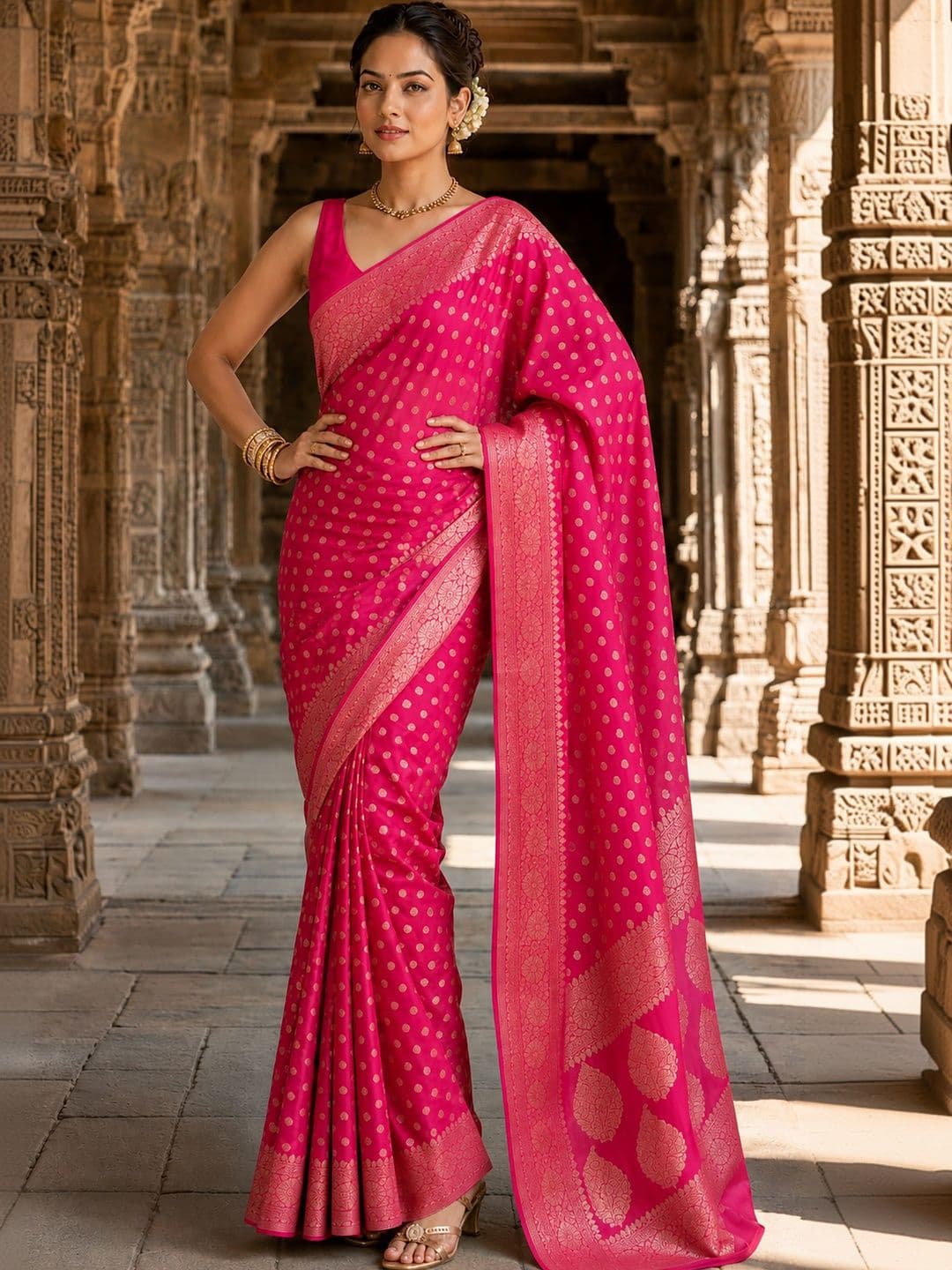 Mitera Woven Design Zari Silk Blend Designer Banarasi Saree thumbnail 3
