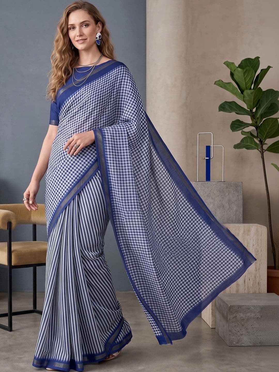 elora Woven Design Fusion Chanderi Saree thumbnail 3
