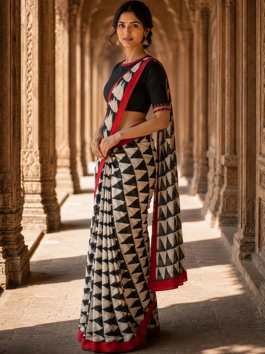 KALINI Linen Blend Designer Block Print Saree thumbnail 4