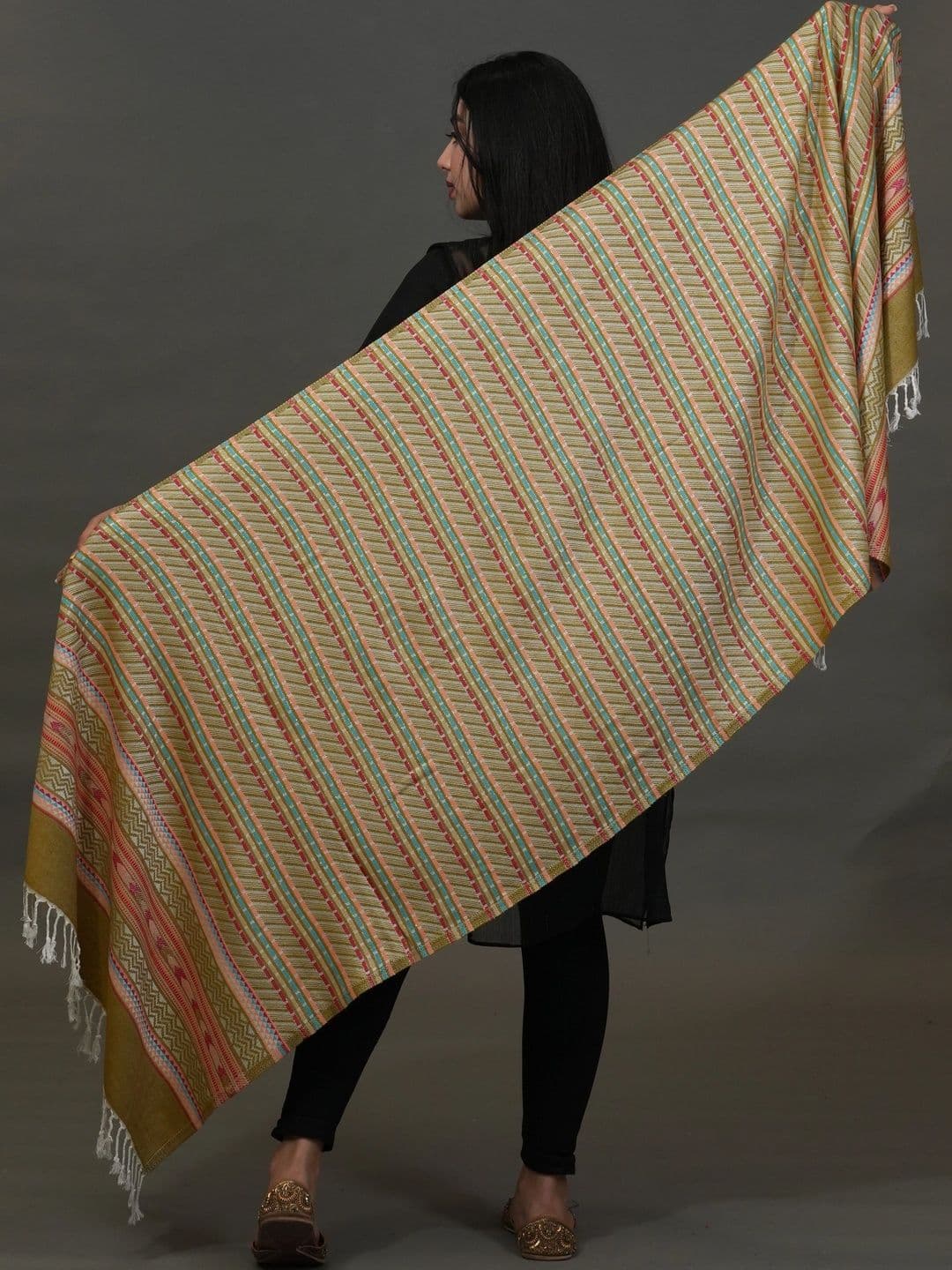 S.T. Women Striped Woven Design Acrylic Shawl thumbnail 3