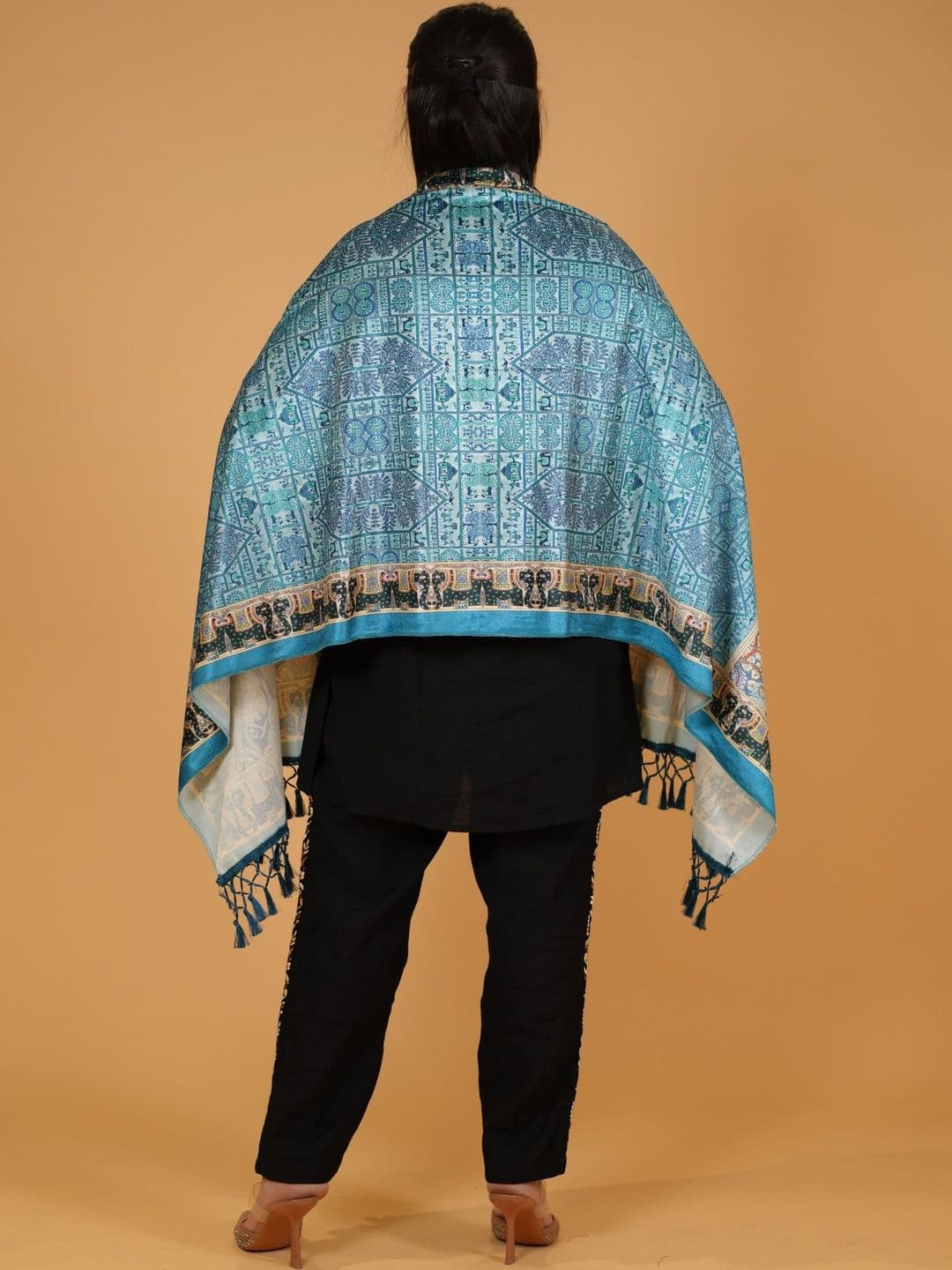 S.T. Women Ethnic Motifs Printed Velvet Shawl thumbnail 3
