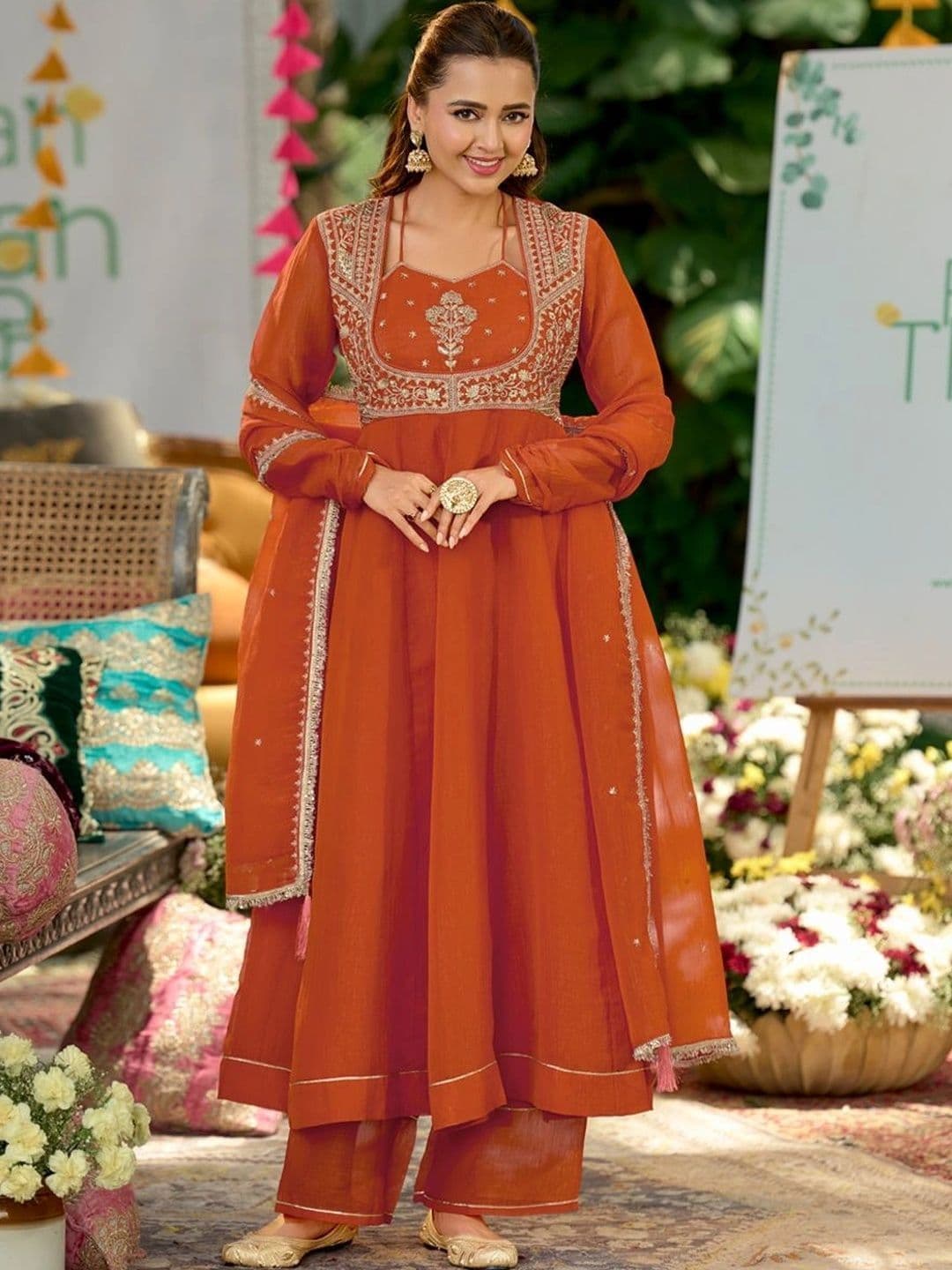 MOKOSH Women Embroidered Anarkali Kurta and Palazzo Set with Dupatta - view 1