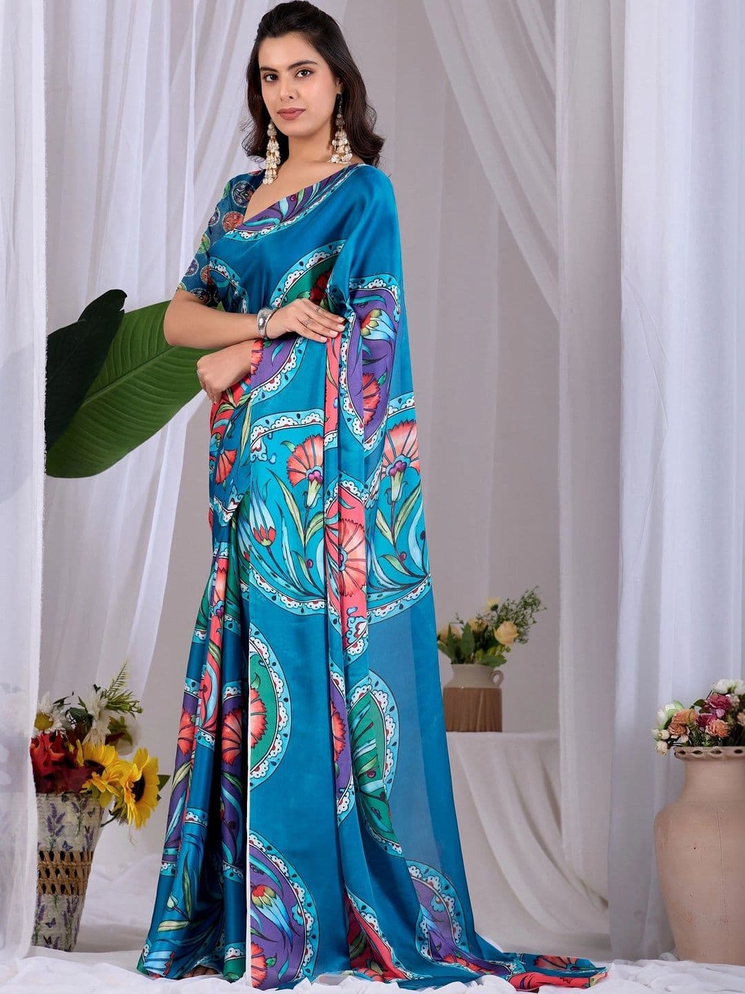 KALINI Floral Satin Designer Saree thumbnail 2
