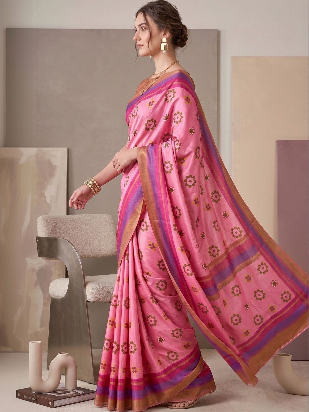 elora Floral Linen Blend Fusion Saree thumbnail 2