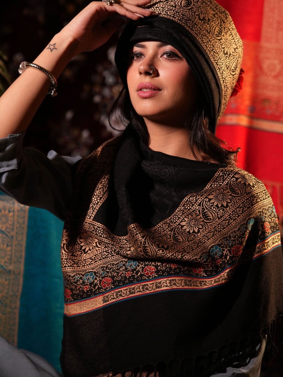 S.T. Women Ethnic Motifs Woven Design Acrylic Shawl - view 1