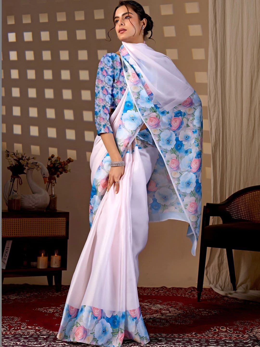 Mitera Floral Satin Designer Saree thumbnail 6