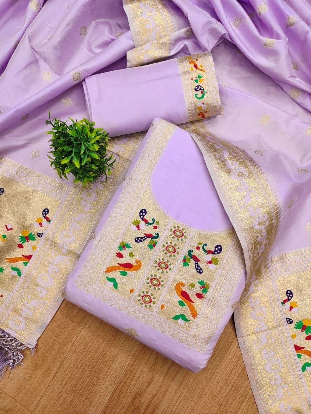 KALINI Pure Silk Unstitched Dress Material thumbnail 2