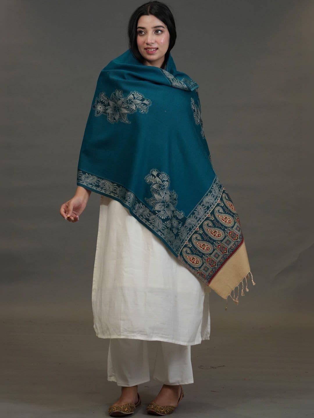 S.T. Women Ethnic Motifs Woven Design Acrylic Shawl thumbnail 2