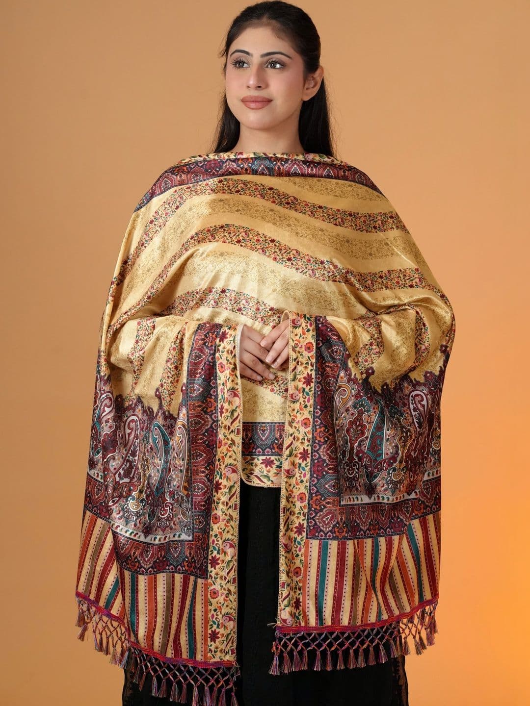 SHIFNEEN Women Paisley Printed Velvet Shawl thumbnail 2