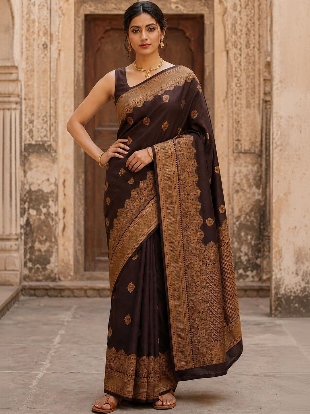 Mitera Woven Design Zari Silk Blend Designer Banarasi Saree thumbnail 3