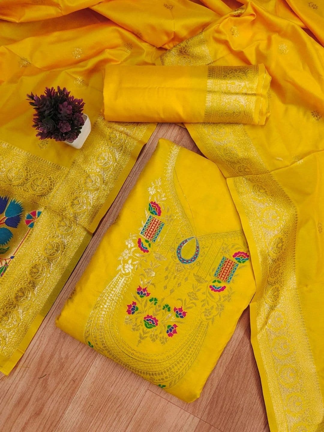 KALINI Pure Silk Unstitched Dress Material thumbnail 2
