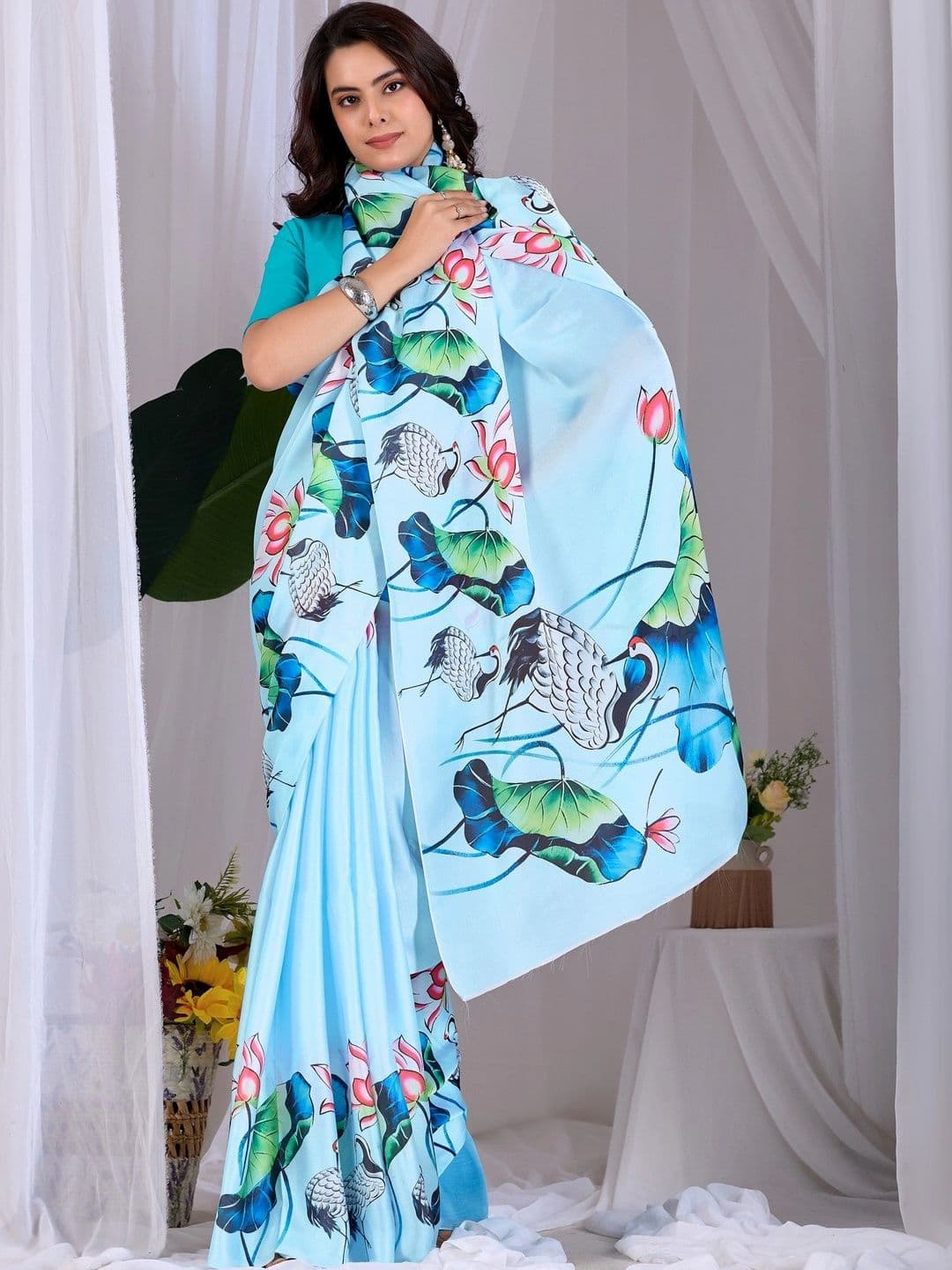Mitera Floral Satin Designer Saree thumbnail 7