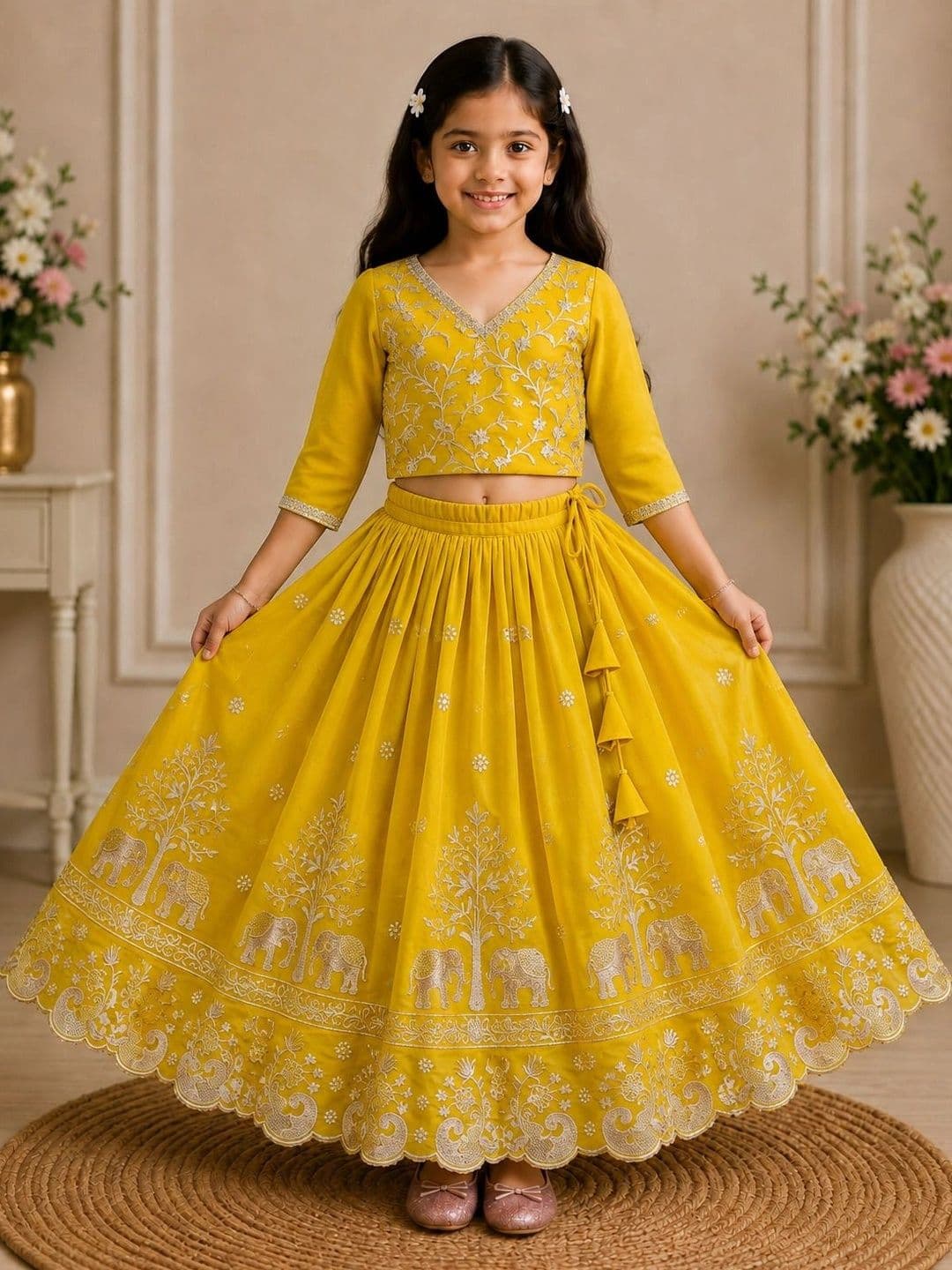KALINI Girls Embroidered Thread Work Ready to Wear Lehenga & - view 1