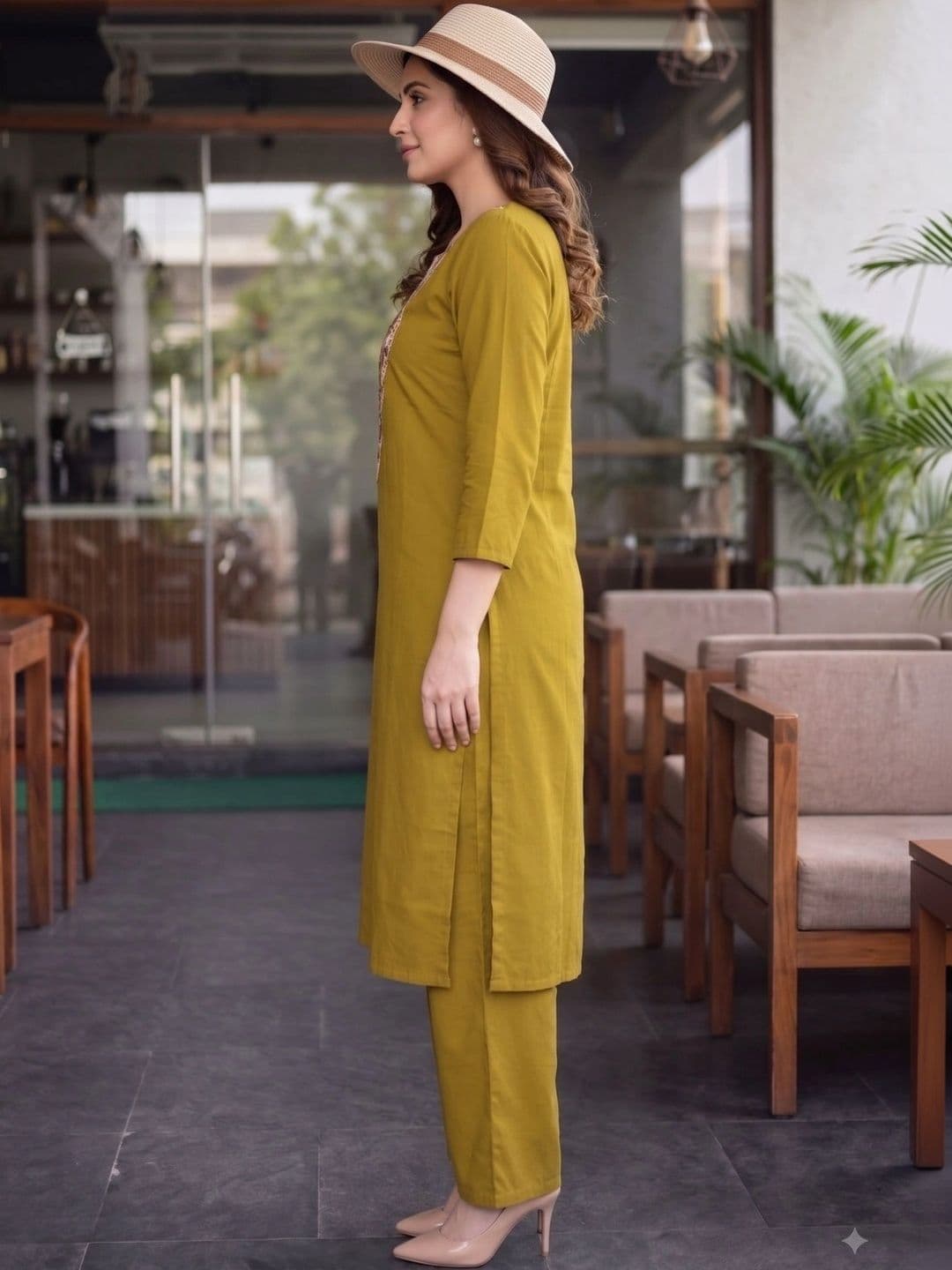 KASTURUM Women Ethnic Motifs Embroidered Regular Thread Work Pure Cotton Kurta with Palazzos thumbnail 2