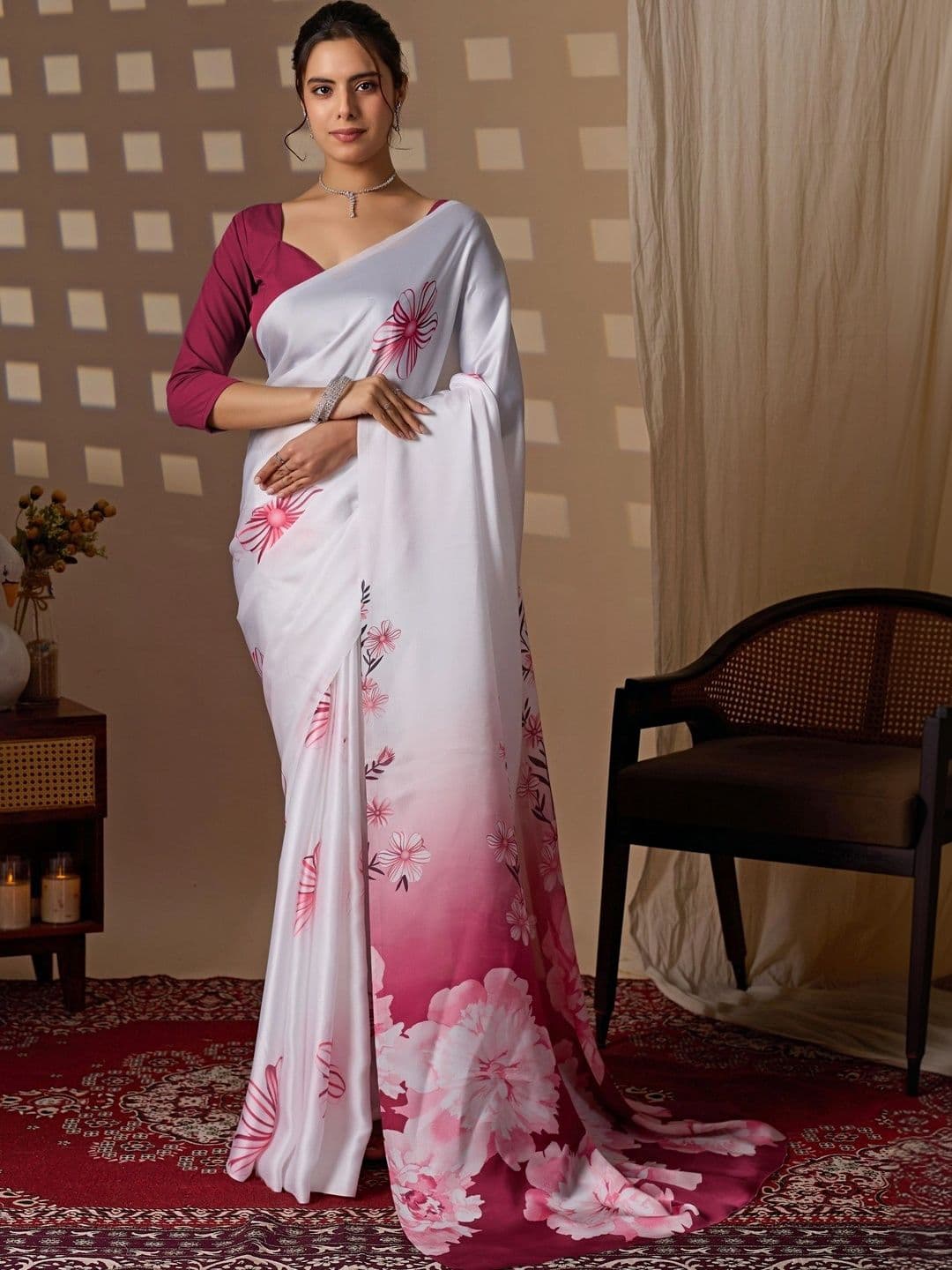 DIVASTRI Floral Satin Designer Saree - view 1