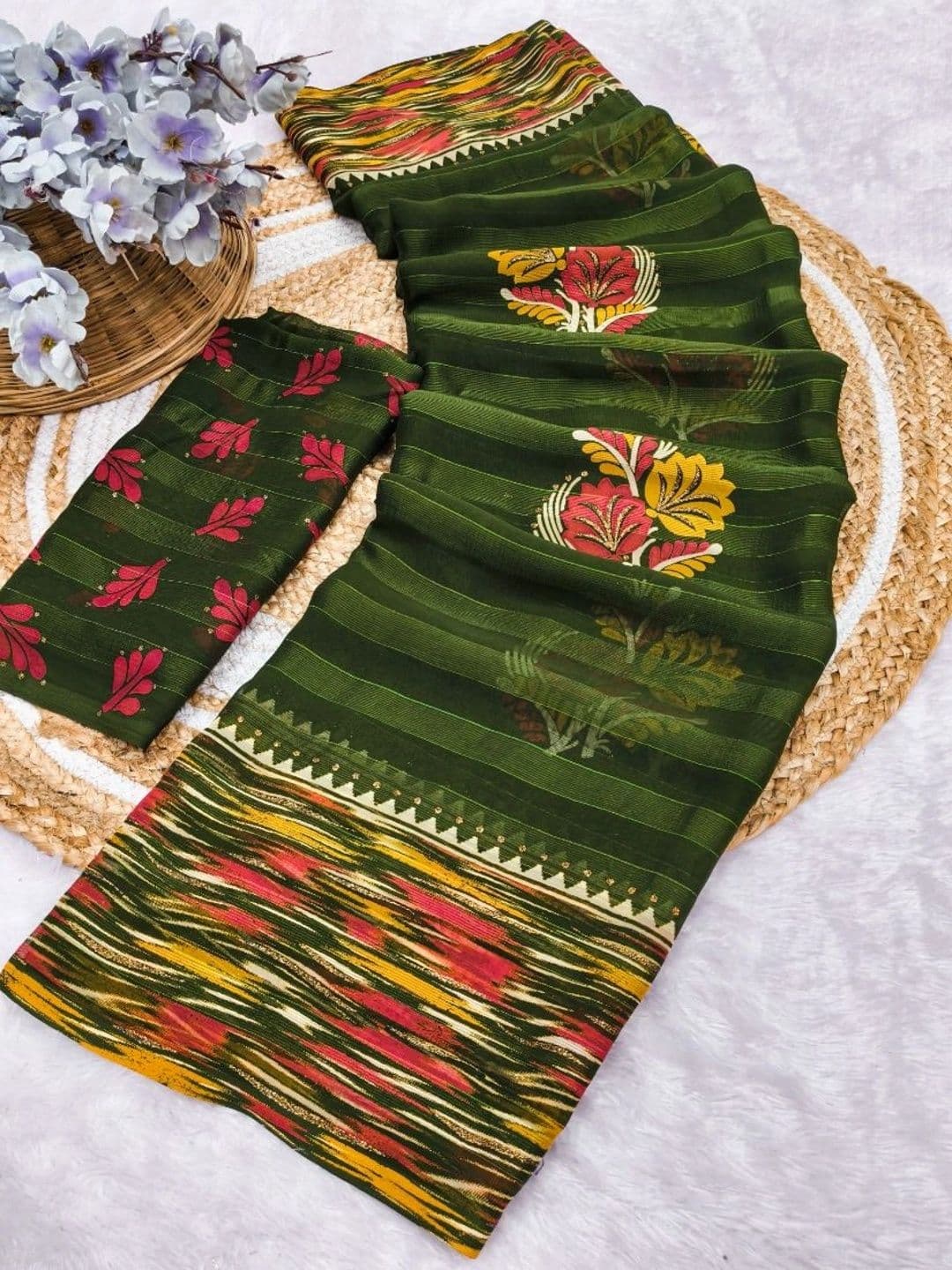 MAGNEITTA Floral Zari Pure Chiffon Designer Saree thumbnail 4