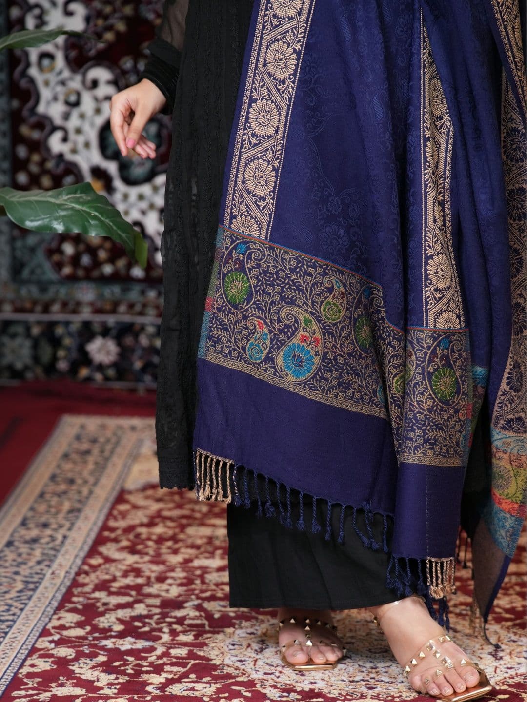 S.T. Women Ethnic Motifs Woven Design Acrylic Shawl thumbnail 3