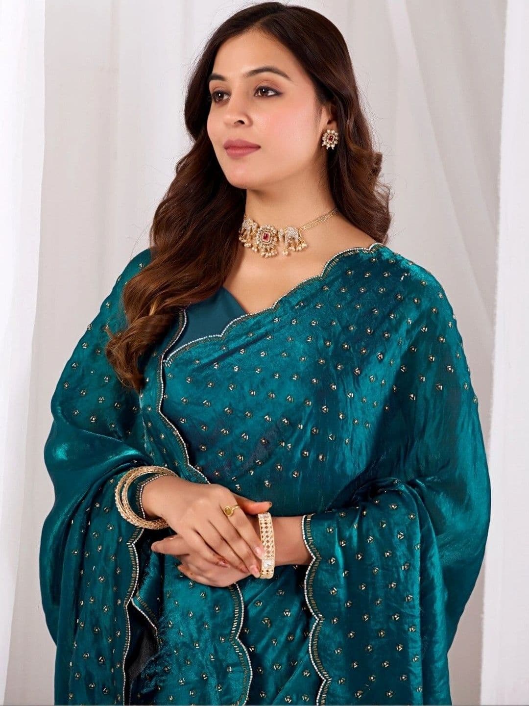 shreevali creation Embellished Satin Saree thumbnail 4