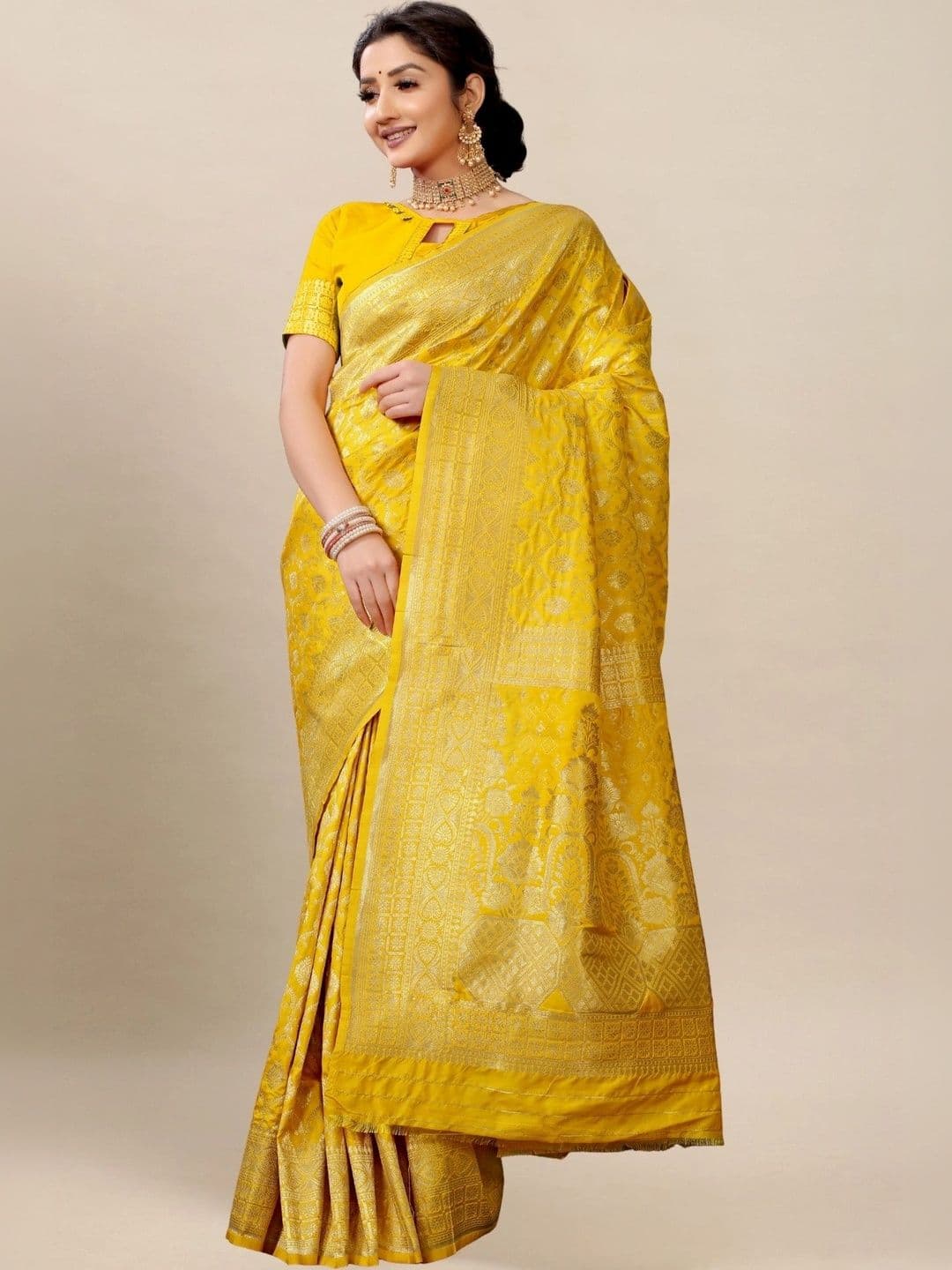 KALINI Floral Woven Design Zari Art Silk Banarasi Saree - view 1
