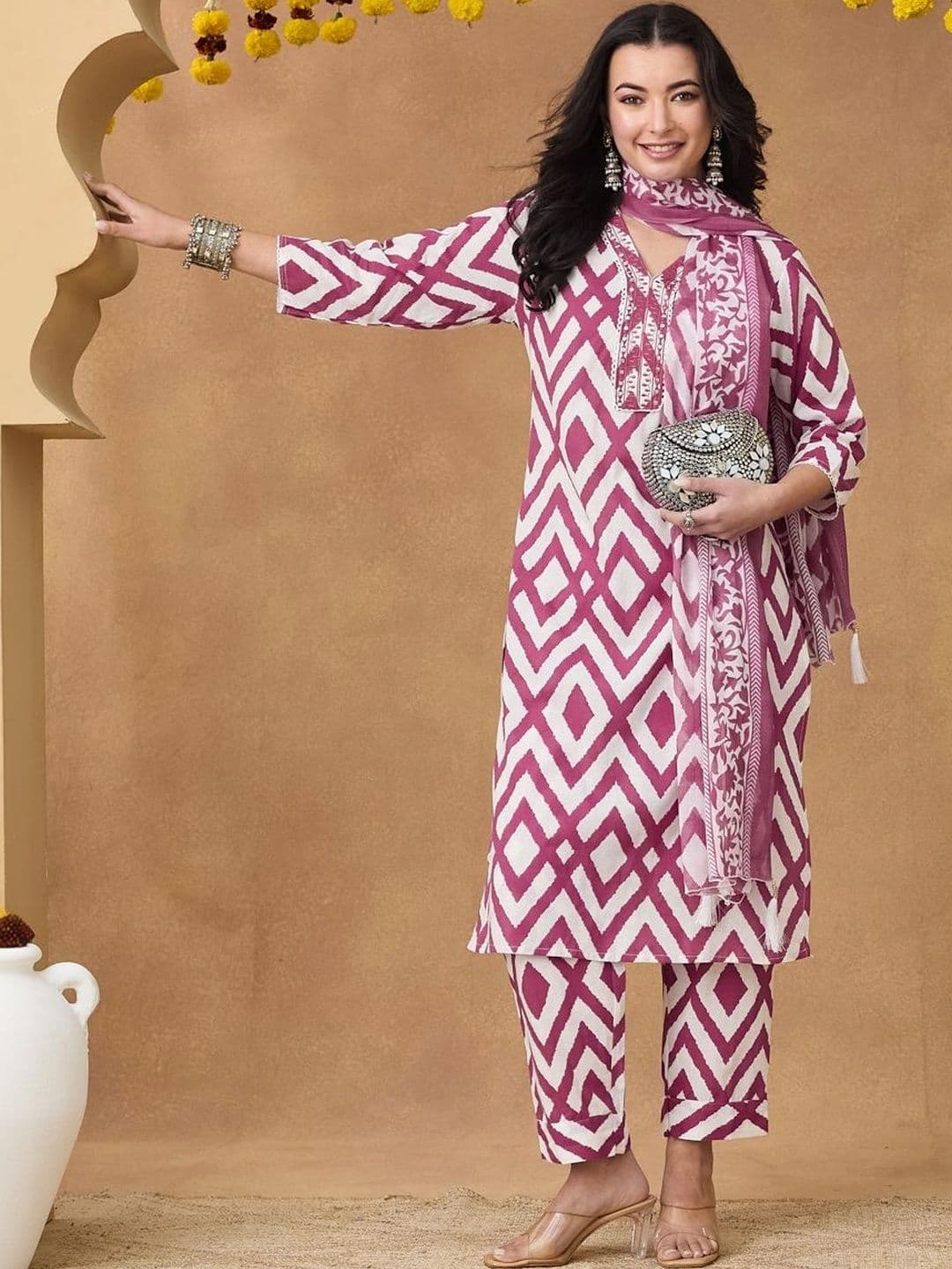 KALINI Women Printed Regular Thread Work Pure Cotton Kurta with Trousers & With Dupatta thumbnail 7