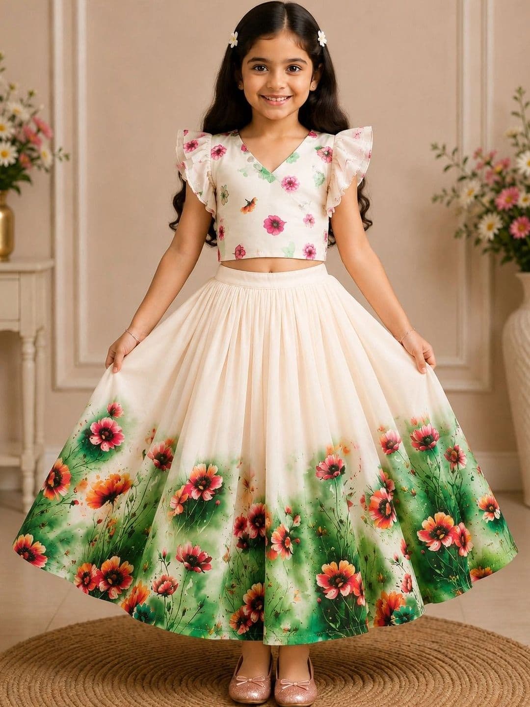 KALINI Girls Printed Ready to Wear Lehenga & - view 1