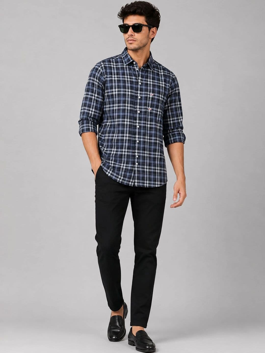 U.S. PITCHERS Men Modern Slim Fit Checked Casual Shirt thumbnail 5