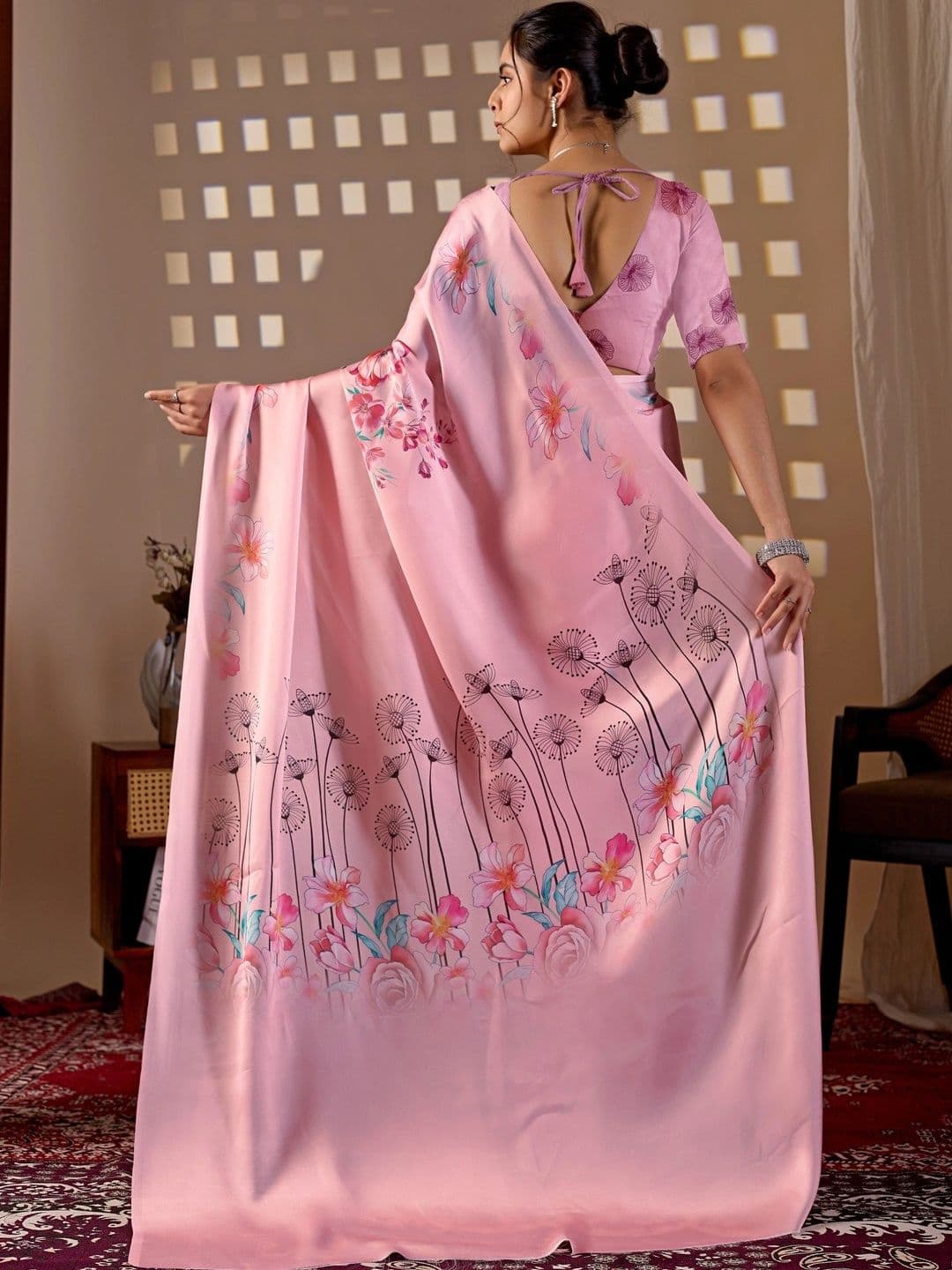 Mitera Floral Satin Designer Saree thumbnail 5