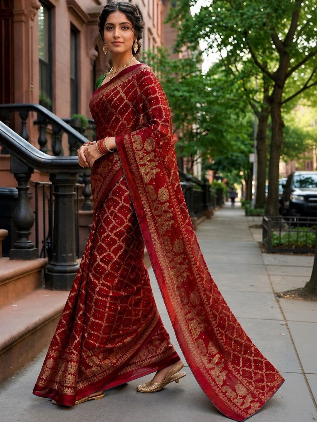 Jaipur Vogue Woven Design Zari Silk Blend Bandhani Saree thumbnail 5