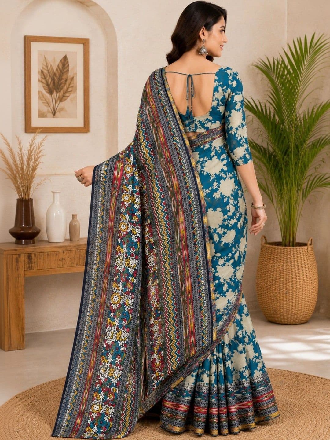 Anouk Floral Art Silk Designer Saree thumbnail 6