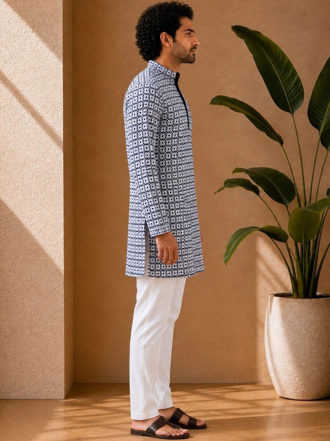 House of Pataudi Men Geometric Printed Kurta thumbnail 3