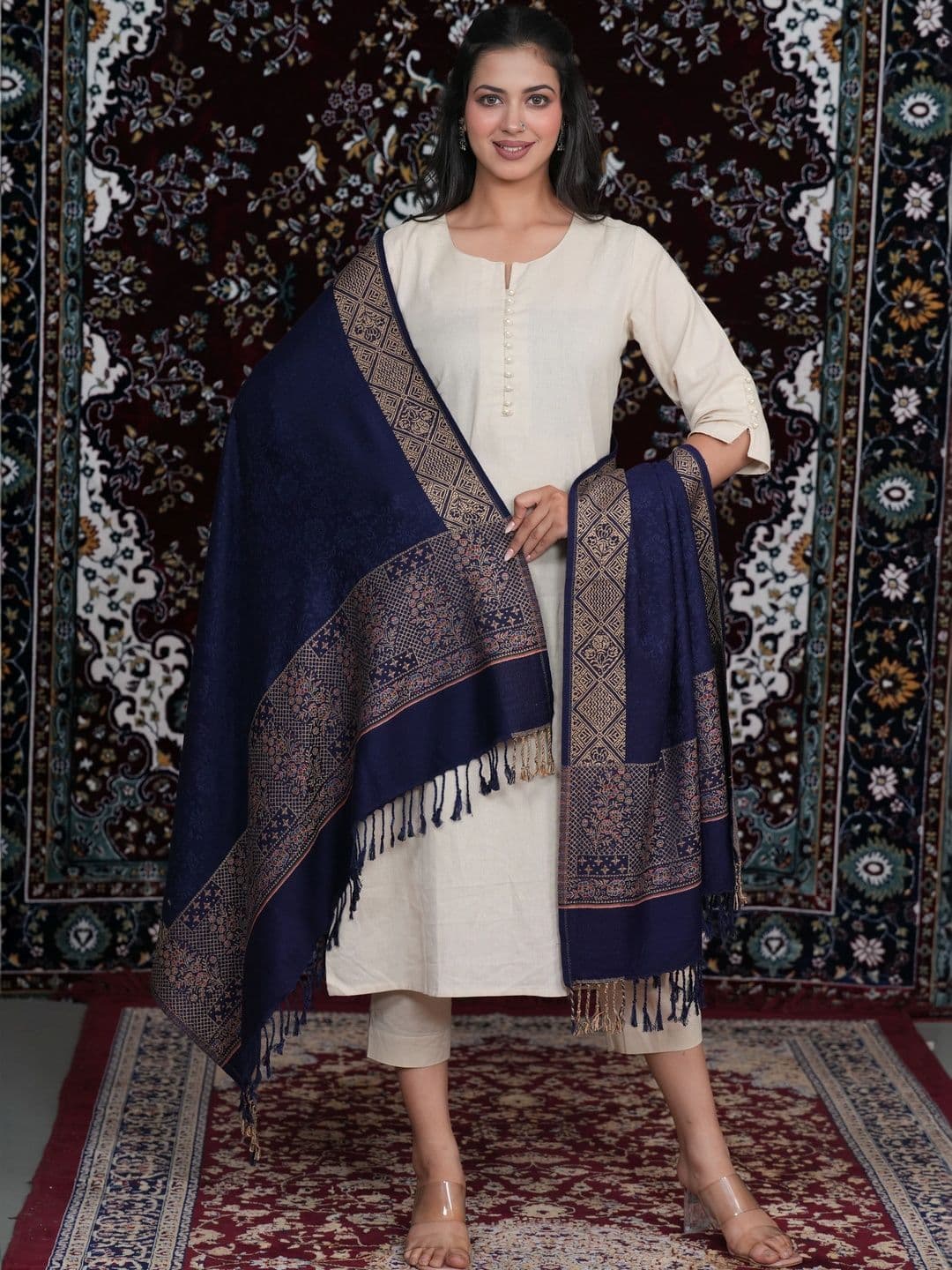 S.T. Women Ethnic Motifs Woven Design Acrylic Shawl - view 1